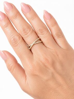 Delicate Gold Crisscross Pave Ring with Sparkling Stones